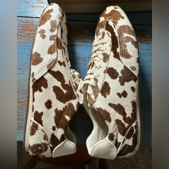 NWOT Zara Animal Print Leather Sneakers Size 38 US 8 Calf Hair - Picture 10 of 11